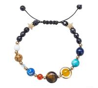 Bracelet unisexe avec perles en pierre du système solaire fait à la main - Bijou planétaire réglable sur le thème de l'univers - Cadeau pour homme et femme - Amoureux d'astronomie - Design cosmique