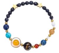 Bracelet unisexe avec perles en pierre du système solaire fait à la main - Bijou planétaire réglable sur le thème de l'univers - Cadeau pour homme et femme - Amateur d'astronomie - Design cosmique