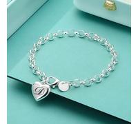Bracelet unisexe en argent sterling 925 plaqué avec pendentif en forme de cœur, 26 lettres, mignon, bijou personnalisé pour mariage, cadeau pour femme, fête, 20 cm L,M,S,H,A,T,O,X,B,C,D,E,F,G,I,J,K,N,