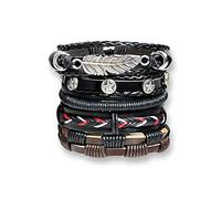 Bracelet unisexe en cuir tressé avec manchette à ressort, réglable, couleur noire, 21 cm, cuir, 21 centimeters, Cuir