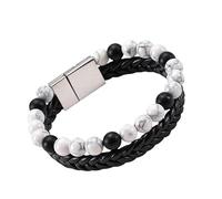 Bracelet Unisexe En Cuir Tressé, Orné De Perles De Howlite/Malachite/Roche De Lave Naturelle. Ce Bracelet Double Couche, Avec Fermoir Magnétique, Est Un Bijou Diffuseur D'Aromathérapie. Longueur