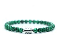 Bracelet Unisexe en Perles de Pierre Naturelle de 6 mm, Fait Main, Extensible, Motif Zèbre, en Malachite Verte, Idéal pour La Saint-Valentin, Un Anniversaire ou Noël.