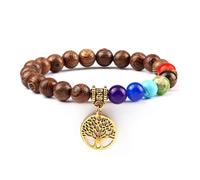 Bracelet Unisexe en Perles de Pierre Naturelle, Extensible et Réglable, 8 mm, avec Breloque Arbre de Vie, Idéal pour Le Yoga, La Saint-Valentin, en Or, pour Anniversaire ou pour Les Chakras.
