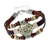 Bracelet Unisexe Vintage Avec 12 Signes Du Zodiaque, Orné De Pièces Rondes Et De Perles En Bois. Tissé À La Main, Ce Bracelet Enveloppant Est Ajustable Et Représente Le Signe Du Cancer (21 Cm).