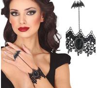 Bracelet Vampire Anneau Combinaison Mystique Halloween Bijoux Accessoire Style Gothique Elégant Sombre Motif Chauve-souris Intemporel Classique Noir Eléments romantiques, Couleur : Noir