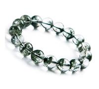 Bracelet Véritable Bracelet de Perles Rondes Extensibles en Cristal de Quartz fantôme Vert Naturel 12 mm AAAAA (Color : As Shown)
