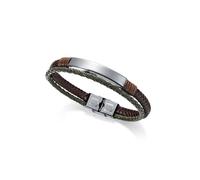 Bracelet - Viceroy Magnum 15037P01011 - Cuir tressé vert et marron - Plaque d'acier - Longueur 21,5 cm