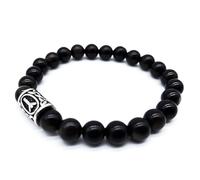 Bracelet viking Futhark en pierre précieuse (18/21 cm, femme/homme) dans une boîte cadeau | Protection du bonheur et de l'énergie, 21 cm Innenumfang, obsidienne, acier inoxydable