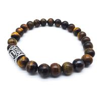 Bracelet viking Futhark en pierre précieuse (18/21 cm, femme/homme) dans une boîte cadeau | Protection du bonheur et de l'énergie, 18 cm, Acier inoxydable