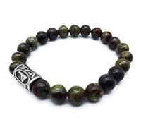 Bracelet viking Futhark en pierre précieuse (18/21 cm, femme/homme) dans une boîte cadeau | Protection du bonheur et de l'énergie, 21 cm Innenumfang, Jasper, acier inoxydable