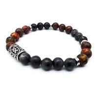 Bracelet viking Futhark en pierre précieuse (18/21 cm, femme/homme) dans une boîte cadeau | Protection du bonheur et de l'énergie, 21 cm Innenumfang, pierres précieuses, acier inoxydable