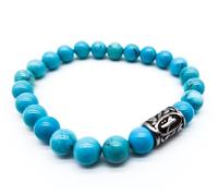 Bracelet viking Futhark en pierre précieuse (18/21 cm, femme/homme) dans une boîte cadeau | Protection du bonheur et de l'énergie, 21 cm Innenumfang, Acier inoxydable