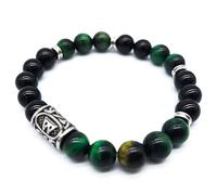 Bracelet viking Futhark en pierre précieuse (18/21 cm, femme/homme) dans une boîte cadeau | Protection du bonheur et de l'énergie, 21 cm Innenumfang, pierre précieuse, acier inoxydable