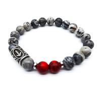 Bracelet viking Futhark en pierre précieuse (18/21 cm, femme/homme) dans une boîte cadeau | Protection du bonheur et de l'énergie, 21 cm Innenumfang, pierres précieuses, acier inoxydable