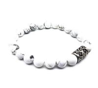 Bracelet viking Futhark en pierre précieuse (18/21 cm, femme/homme) dans une boîte cadeau | Protection du bonheur et de l'énergie, 21 cm Innenumfang, Pierres précieuses, howlite