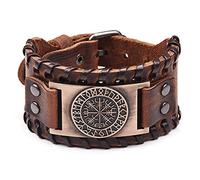 Bracelet viking - Manchette réglable avec boussole Vegvisir - Amulette nordique - Bijou de paganisme celtique (marron), Cuir