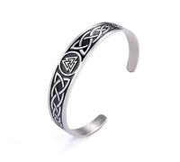 Bracelet viking nordique pour homme - Bracelet manchette en forme de nœud celtique en acier inoxydable - Rune nordique celtique païenne - Amulette - Cadeau pour homme et femme - Sans pierre précieuse,