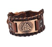 Bracelet Viking Odin Triangle PU Cuir Tendance Bracelet Rune Tribal Homme Cuir Rouge Cuivre