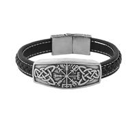 Bracelet Viking Vegvisir Nordique Pour Homme - Bracelet Tressé en Cuir Avec Boussole Celtique en Acier Inoxydable - Bracelet Talisman À la Mode Vintage Wrap Wirstband Bijoux Cadeau(Silver_20CM)