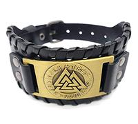 Bracelet Vikinger Valknut en cuir et métal Noir/doré