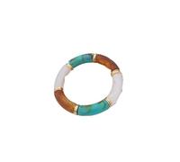 Bracelet vintage en perles de bambou en acrylique - Bracelet élastique en résine multicolore pour femmes et filles, One Size