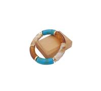 Bracelet vintage en perles de bambou en acrylique - Bracelet élastique en résine multicolore pour femmes et filles, One Size