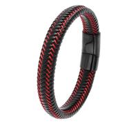 Bracelet ZENSE - ZB0394 - Homme - Cuir tressé noir rouge et fermeture magnétique - Casual -22 cm