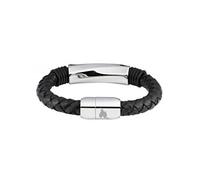 Bracelet Zippo en cuir noir et acier inoxydable