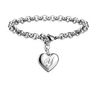 Bracelets à breloques initiales pour bracelets à breloques en forme de cœur en acier inoxydable pour femmes, bracelet à 26 lettres de l'alphabet, bijoux pour adolescentes, filles, hommes, montres