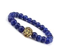 Bracelets avec Perles Gemme, Bracelet Tête de Lion avec Perles de Pierre Bleue Lapis Lazuli