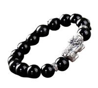 Bracelets，Beaded Bracelets Bracelet de richesse Feng Shui en obsidienne noire naturelle Pi Xiu, perles en argent pur, cristal Pi Yao, porte-bonheur Tian Lu, mot de bon augure, amulette à Quartz, prosp