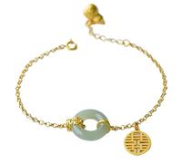 Bracelets，Beaded Bracelets Bracelet Feng Shui en forme de donut en jade avec boucle harmonieuse - Pièces anciennes - Pendentif en argent pur - Bracelet de richesse - Double bonheur - Bracelet en jade