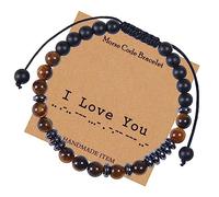 Bracelets Bijoux Code Morse Je t'aime pour Elle et Lui, Bracelets en Perles Oeil de Tigre 6 mm, Cadeau pour Homme en véritables Pierres Naturelles - 30 cm Robinets ménagers