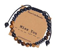 Bracelets Bijoux Code Morse Je t'aime pour Elle et Lui, Bracelets en Perles Oeil de Tigre 6 mm, Cadeau pour Homme en véritables Pierres Naturelles - 30 cm Robinets ménagers