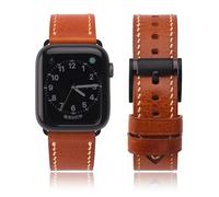 Bracelets compatibles avec Apple Watch, bracelets de montre remplaçables en cuir véritable 38 mm/40 mm/41 mm, 42 mm/44 mm/45 mm, bracelet pour iWatch Series SE 1 2 3 4 5 6 7, bracelet de montre pour homme et femme, marron (45 mm/44 mm/42 mm, boucle rouge marron et noir)