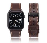 Bracelets compatibles avec Apple Watch, bracelets de montre remplaçables en cuir véritable 38 mm/40 mm/41 mm, 42 mm/44 mm/45 mm, bracelet pour iWatch Series SE 1 2 3 4 5 6 7, bracelet de montre pour homme et femme, marron (45 mm/44 mm/42 mm, boucle café-noir)