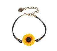 Bracelets créatifs faits à la main en cuir noir avec breloque tournesol, mignons et réglables