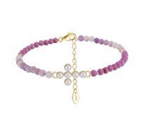 Bracelets Croix for Femmes, Bracelets en Pierre Naturelle, Bracelets en Perles dorées for Femmes, Cadeaux Inspirants for Maman, sœur, Anniversaire, Pâques chrétienne