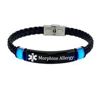 Bracelets d'alerte médicale phosphorescents personnalisables gravables pour sensibilisation aux allergies alimentaires/pénicillines - Bracelet en cuir - Bijou d'alarme, identification d'urgence pour