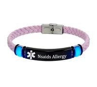 Bracelets d'alerte médicale phosphorescents personnalisables gravables pour sensibilisation aux allergies alimentaires/pénicillines - Bracelet en cuir - Bijou d'alarme, identification d'urgence pour