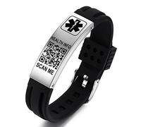 Bracelets d'alerte médicale pour hommes et femmes avec code QR - Bracelets d'identification médicale sport - Bracelet en silicone étanche pour poignets jusqu'à 22,9 cm - Plus d'espace pour les
