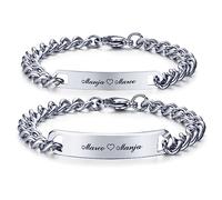 Bracelets d'amitié pour homme et femme - En acier inoxydable - Nom, date, ID - Pour votre gravure - Cadeau pour couple, amitié, sœur, frère, famille, ami, Métal