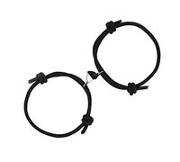 Bracelets de Couple en Corde de Cloche Magnétique en Forme de Cœur pour Attraction Mutuelle, Bracelet de Relation Réglable pour Amoureux, Meilleurs Amis, Corde Tressée Noire Durable, 1 Paire