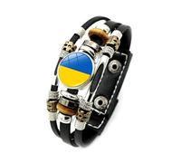 Bracelets De Drapeau De L'Ukraine - Bracelet De Perles Tressé Multicouche En Cuir De Personnalité, Accessoires De Bijoux De Bracelet Réglable De Nouveauté Pour Hommes Femmes