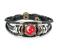 Bracelets De Drapeau National De Turquie - Bracelet En Pierre De Temps À Motif De Drapeau,Bracelet En Cuir Tressé En Couches De Drapeau De Turquie,Bracelet En Cuir Noir Bijoux De Patriote Bijoux De