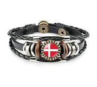 Bracelets De Drapeau National Du Danemark - Bracelet En Pierre De Temps À Motif De Drapeau,Bracelet En Cuir Tressé En Couches Avec Drapeau Du Danemark,Bracelet En Cuir Noir Bijoux De Patriote Bijou