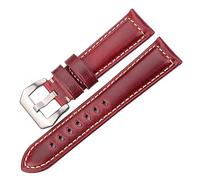 Bracelets de montre de remplacement en cuir, Bracelet de montre en cuir de vache huilé et ciré for femme et homme, bleu, vert, rouge, marron, boucle en acier, 20, 22, 24(Red Brown Silver,20mm)