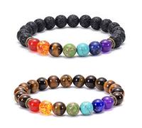 Bracelets de Perles pour Hommes, Oeil de Tigre, Cristal, énergie, 8mm, Extensible, 7 Chakras, Pierre Naturelle