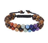 Bracelets de Perles pour Hommes, Oeil de Tigre, Cristal, énergie, 8mm, Extensible, 7 Chakras, Pierre Naturelle