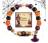 Bracelets d'Halloween - Bracelet de perles élastique effrayant | Breloque | Design élastique en perles, breloque chapeau de sorcière festive et carte de présentation incluse, ajustement extensible